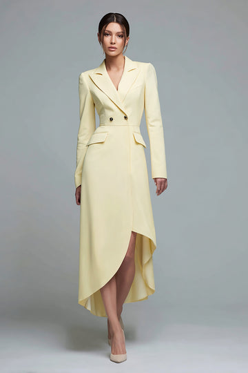 Daffodil Peak Lapel A Line Asymmetrical Work Dress